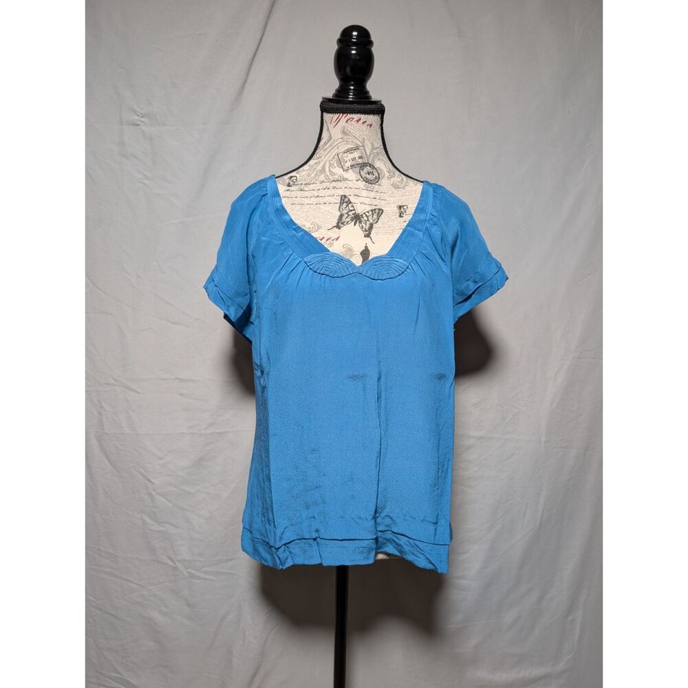 Banana Republic Blue 100% Silk Blouse Ruched Detail Pleated New‎ Women's Small
